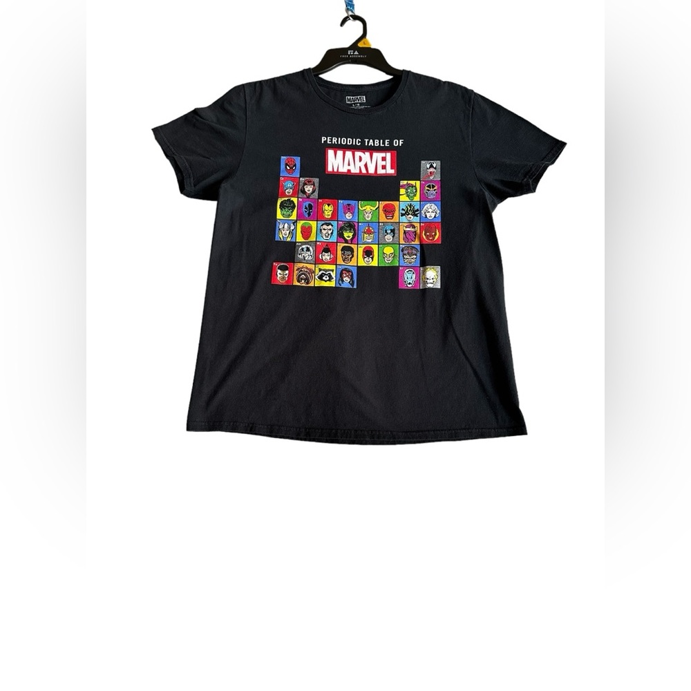 MARVEL MEN’S PERIODIC TABLE OF CHARACTER SHORT SLEEVE T-SHIRT SZ L